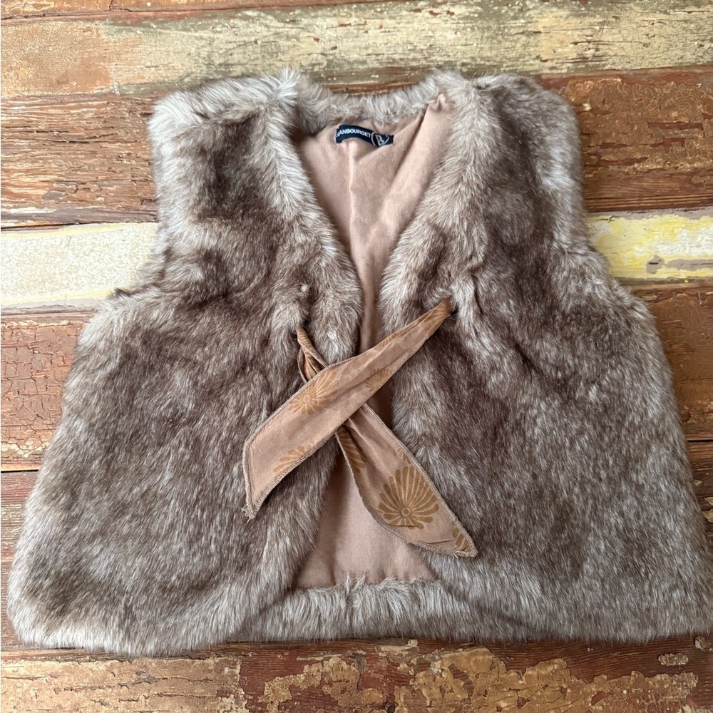 Jean Bourget Brown Faux Fur Girls Fall Winter Vest with Tie | Size 8